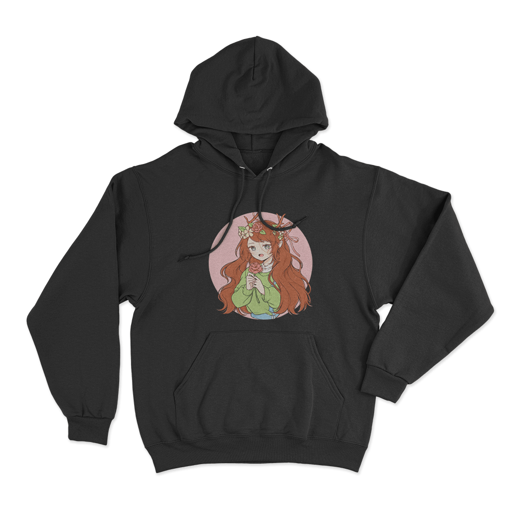 GeminiTay Floral Deer Girl Unisex Hoodie Black GeminiTay Floral Deer Girl Unisex Hoodie Black