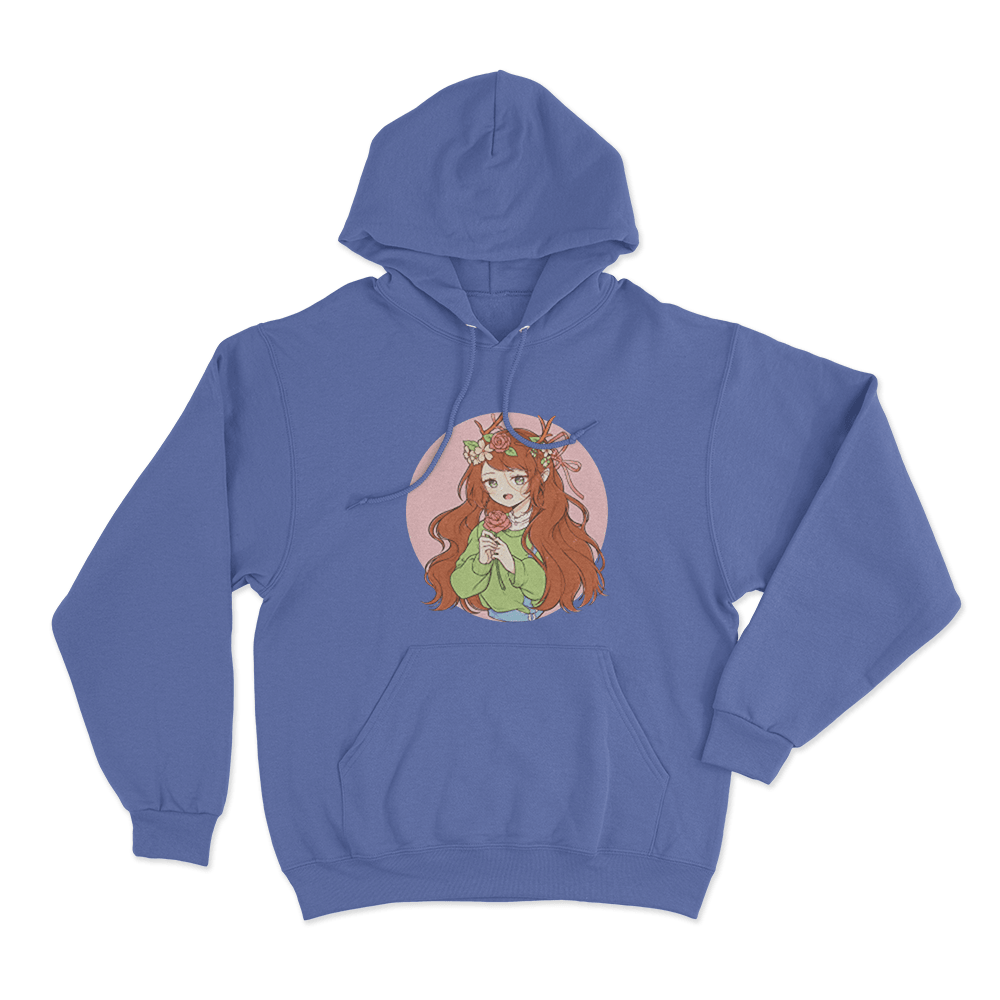 GeminiTay Floral Deer Girl Unisex Hoodie Blue GeminiTay Floral Deer Girl Unisex Hoodie Blue