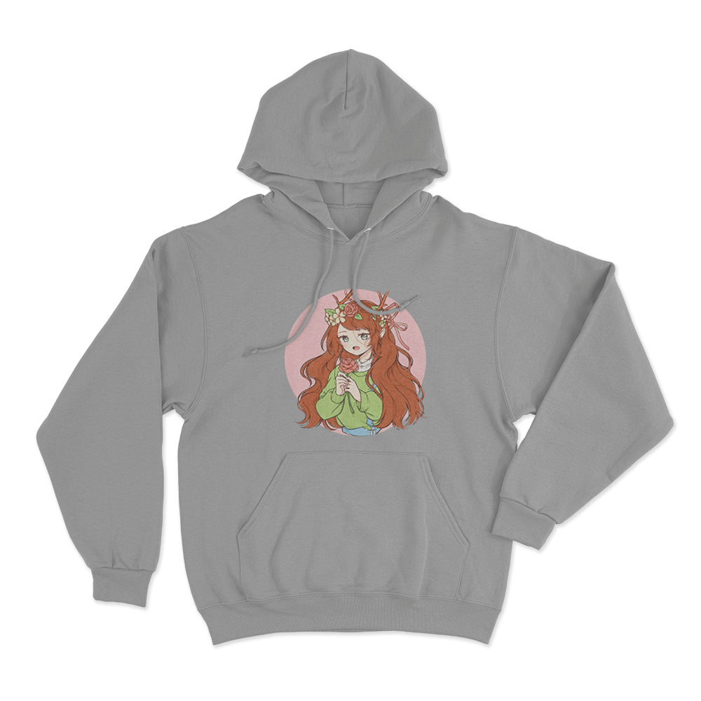 GeminiTay Floral Deer Girl Unisex Hoodie Grey GeminiTay Floral Deer Girl Unisex Hoodie Grey
