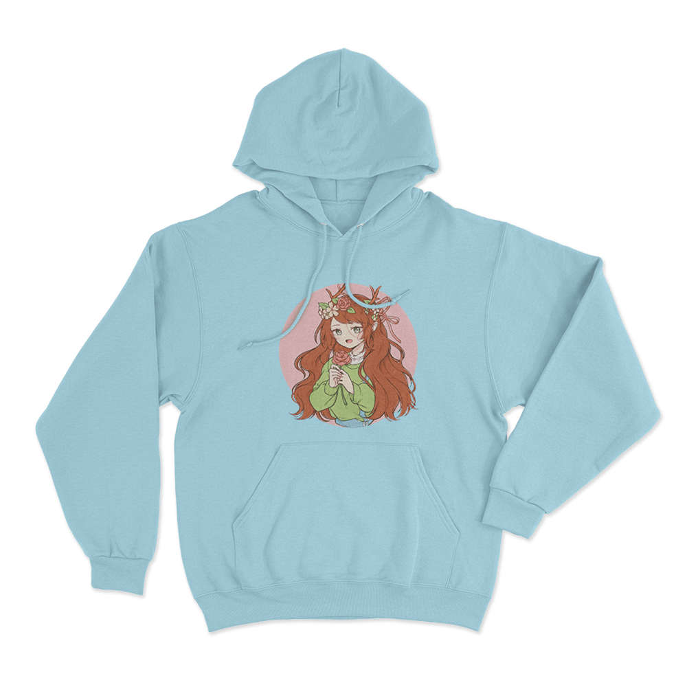 GeminiTay Floral Deer Girl Unisex Hoodie Sky Blue GeminiTay Floral Deer Girl Unisex Hoodie Sky Blue