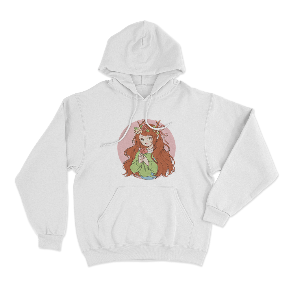 GeminiTay Floral Deer Girl Unisex Hoodie White GeminiTay Floral Deer Girl Unisex Hoodie White