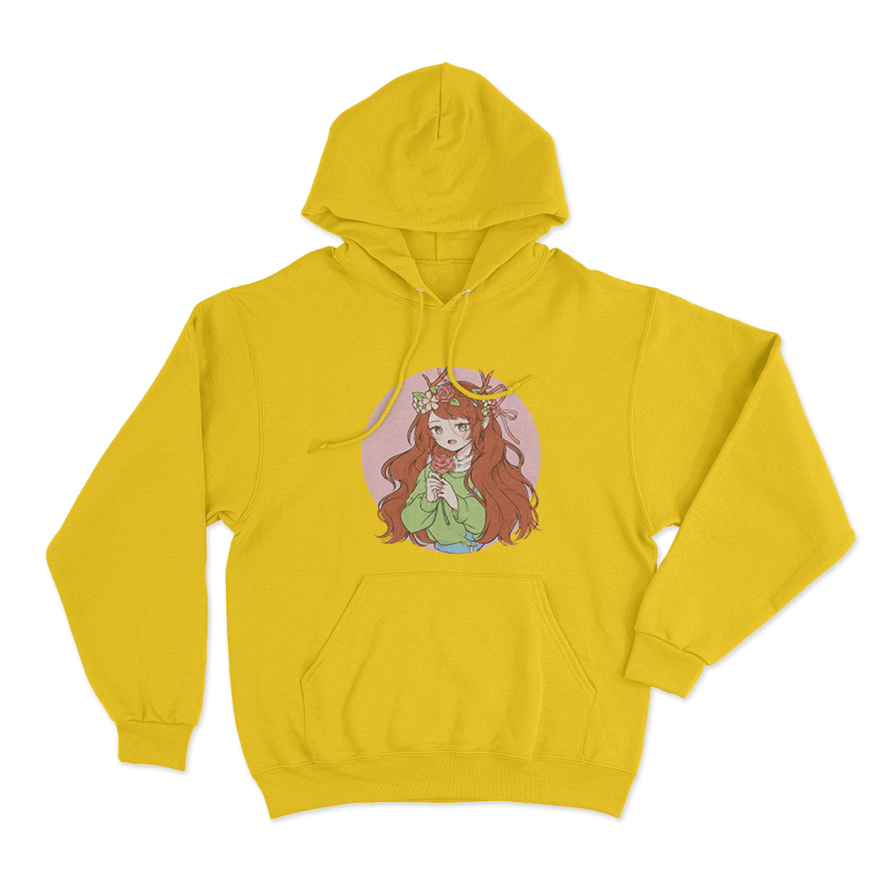 GeminiTay Floral Deer Girl Unisex Hoodie Yellow GeminiTay Floral Deer Girl Unisex Hoodie Yellow